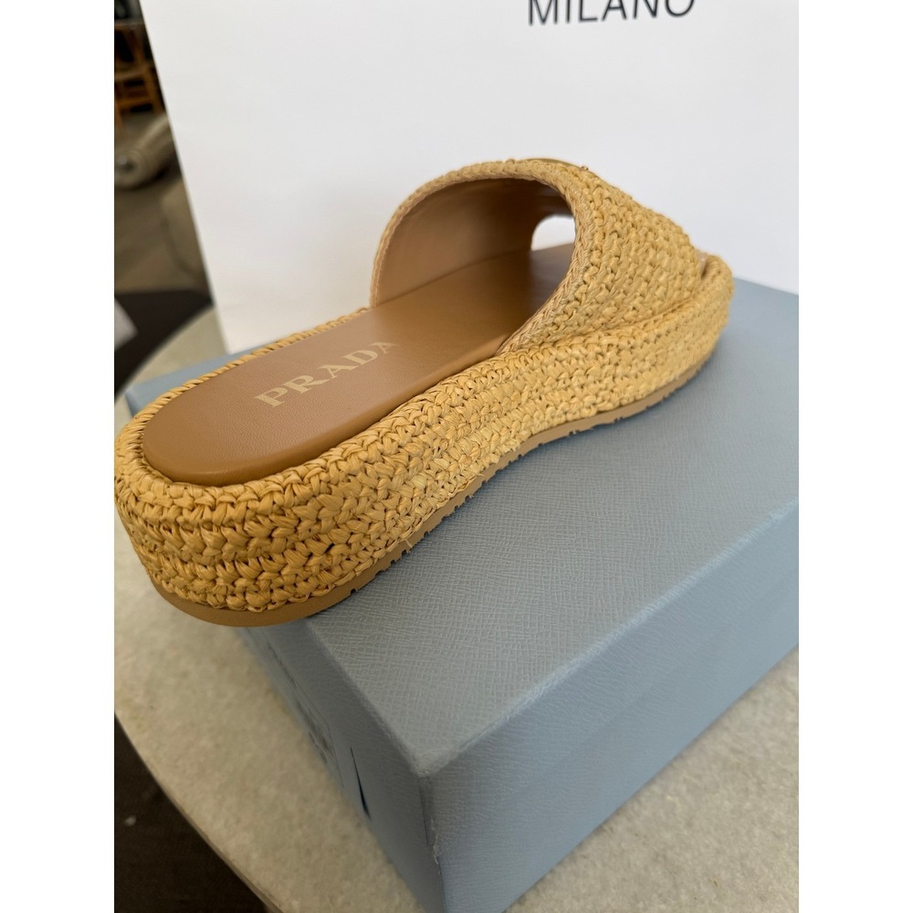 Prada 1XZ761 Crochet flatform slides Raffia Sandals, Women size 40 US 10) - Picture 14 of 16